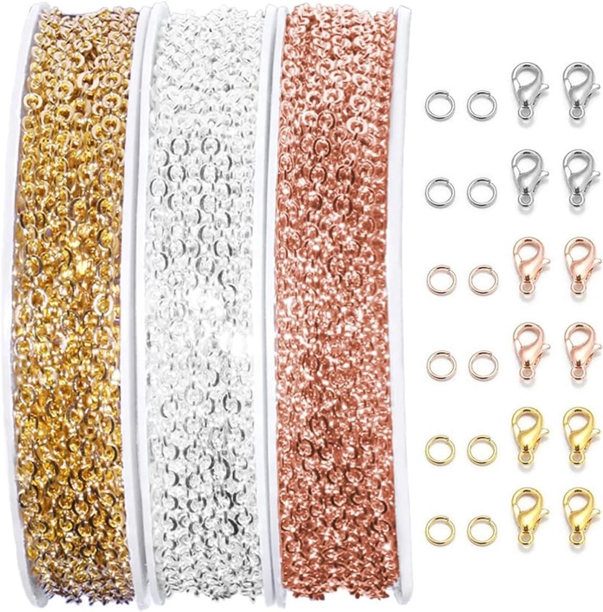 Linkketting 3 Pcs 10 Meter - RVS Kabelketting - Inclusief 30 Kreeftsluitingen - Perfect voor DIY Sieraden - ShopVlot