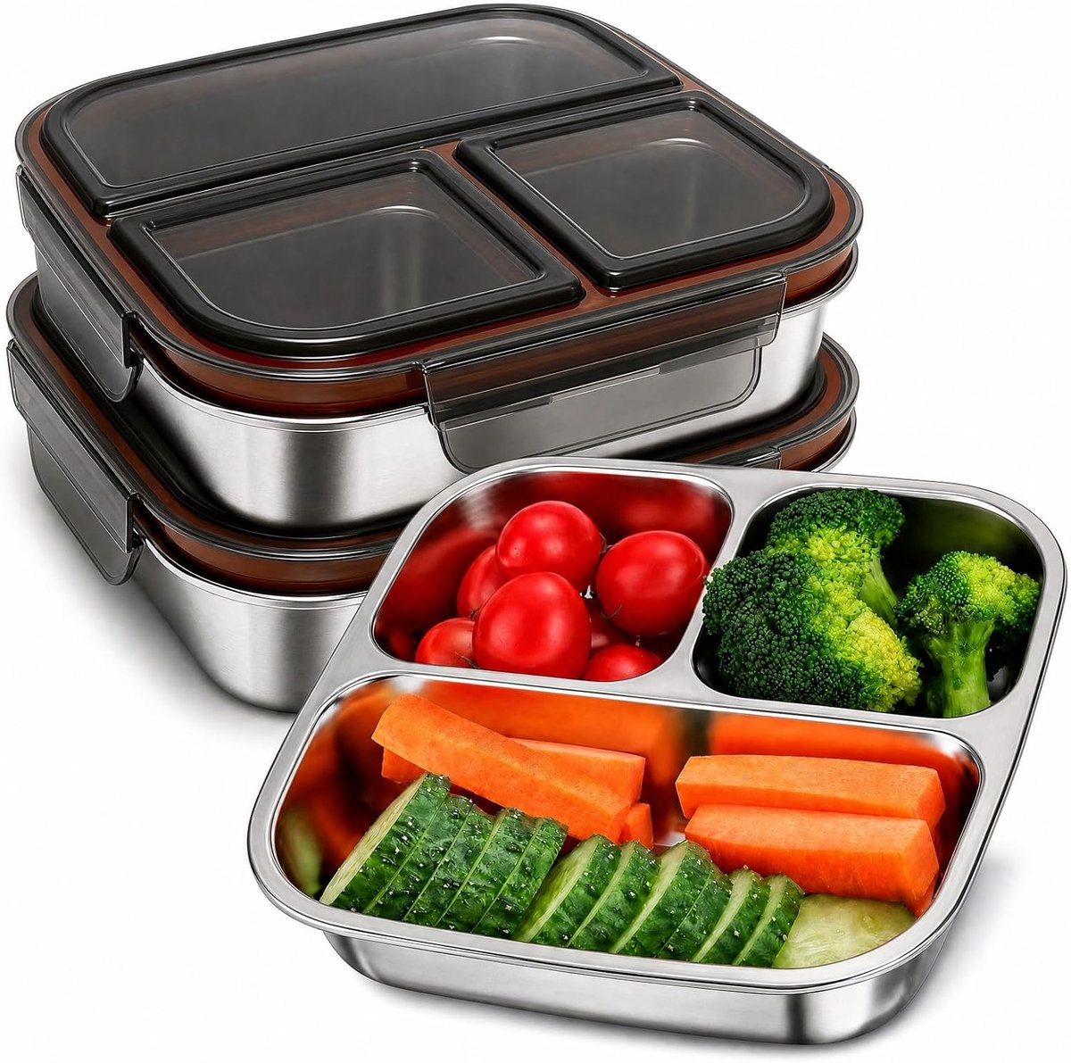 Generisch Snackbox met vakken, roestvrij staal, 600 ml, herbruikbare snackbox voor volwassenen, meal prep lunchbox - ShopVlot