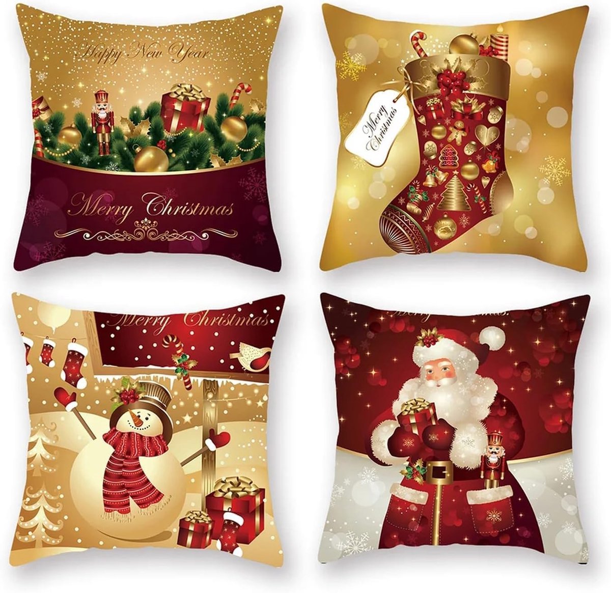 Zempertoopa Christmas Cushion Covers Pack of 4 Cotton Linen Print Decorative Cushion Covers for Sofa Office Christmas - ShopVlot