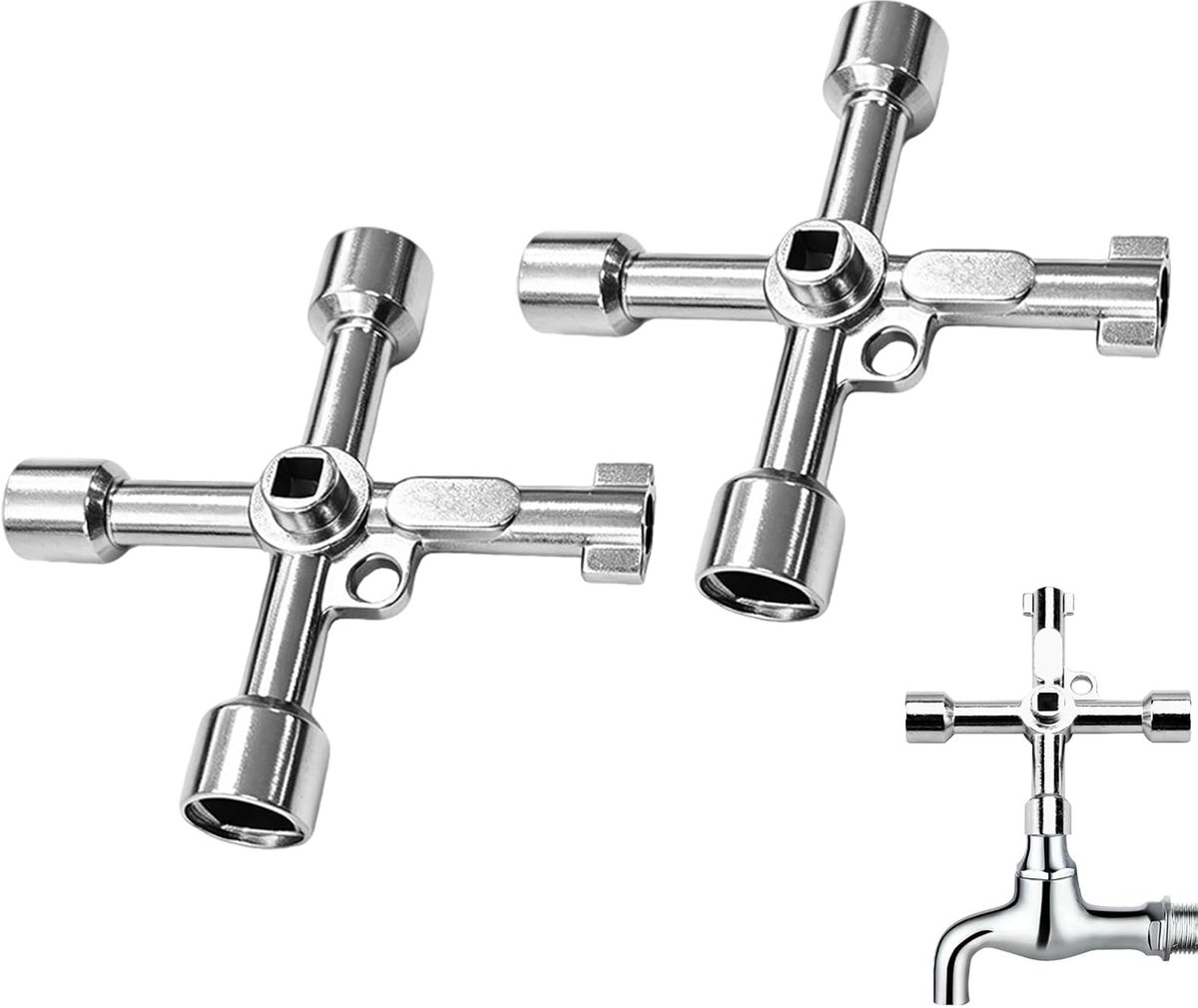 Set van 2 4-weg multifunctionele sleutels van zinklegering, kruissleutel voor schakelkasten, gas- en watermeters - ShopVlot