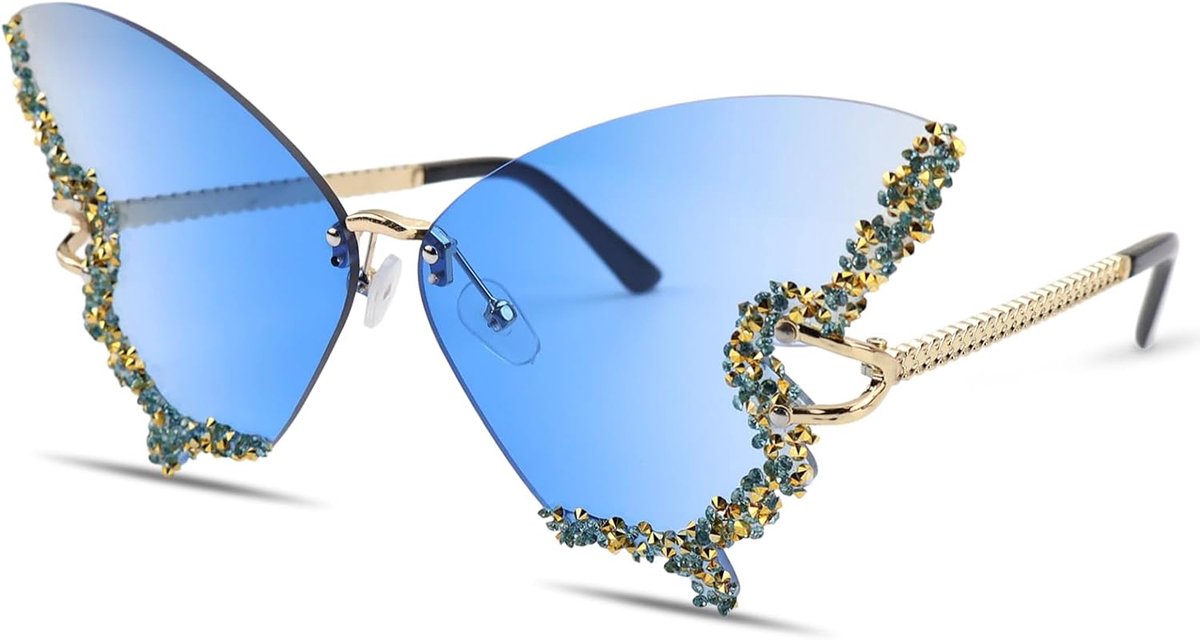 Erzekrim Butterfly Sunglasses, Rimless Sunglasses, Funny Diamond Glasses, Vintage Fashion Decorative Glasses, Tinted - ShopVlot