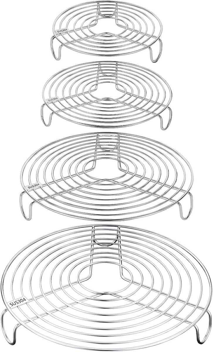 Set of 4 Stainless Steel Cake Grate, Round, 16 cm, 20 cm, 22 cm, 26 cm, Bread, Cooling Grate, Round Cake Grate - ShopVlot