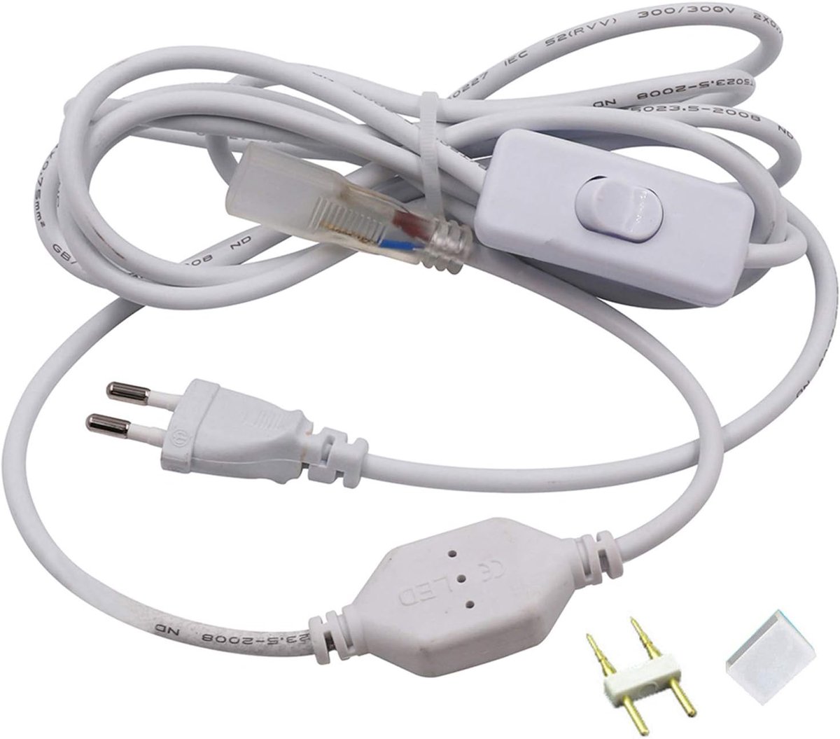 230V ON/OFF Switch, 2 PIN Plug, 13mm Needle Spacing, EU Standard, Replacement Power Cable for These 2835 LED Strips - ShopVlot