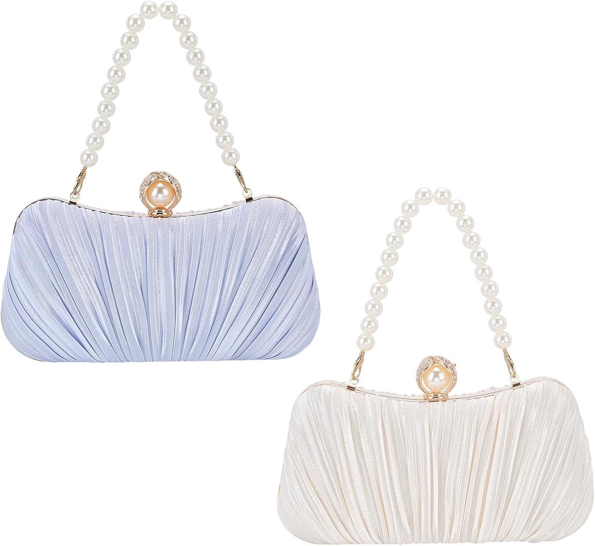 2 stuks clutch tassen voor vrouwen, vintage ketting avondtas, bloemen geborduurde clutch portemonnee, geplooide - ShopVlot