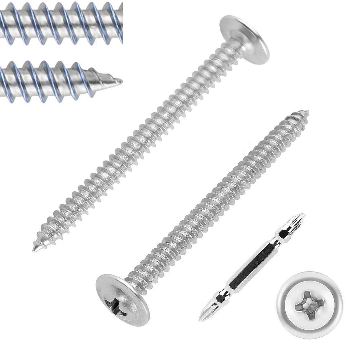 M4.2 x 38 mm Sheet Screws, 80 Pieces Wood Screws, Flat Head Screws with Disk, Stainless Steel, 410 Self-Tapping - ShopVlot