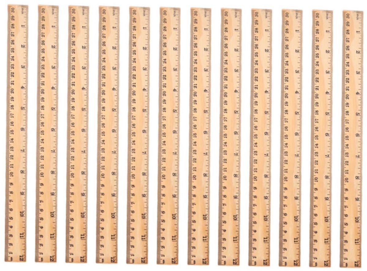 12 stuks houten linialen voor leerlingen met duidelijke schaal, gegraveerd, 30 cm, multifunctioneel en leesbaar, voor - ShopVlot