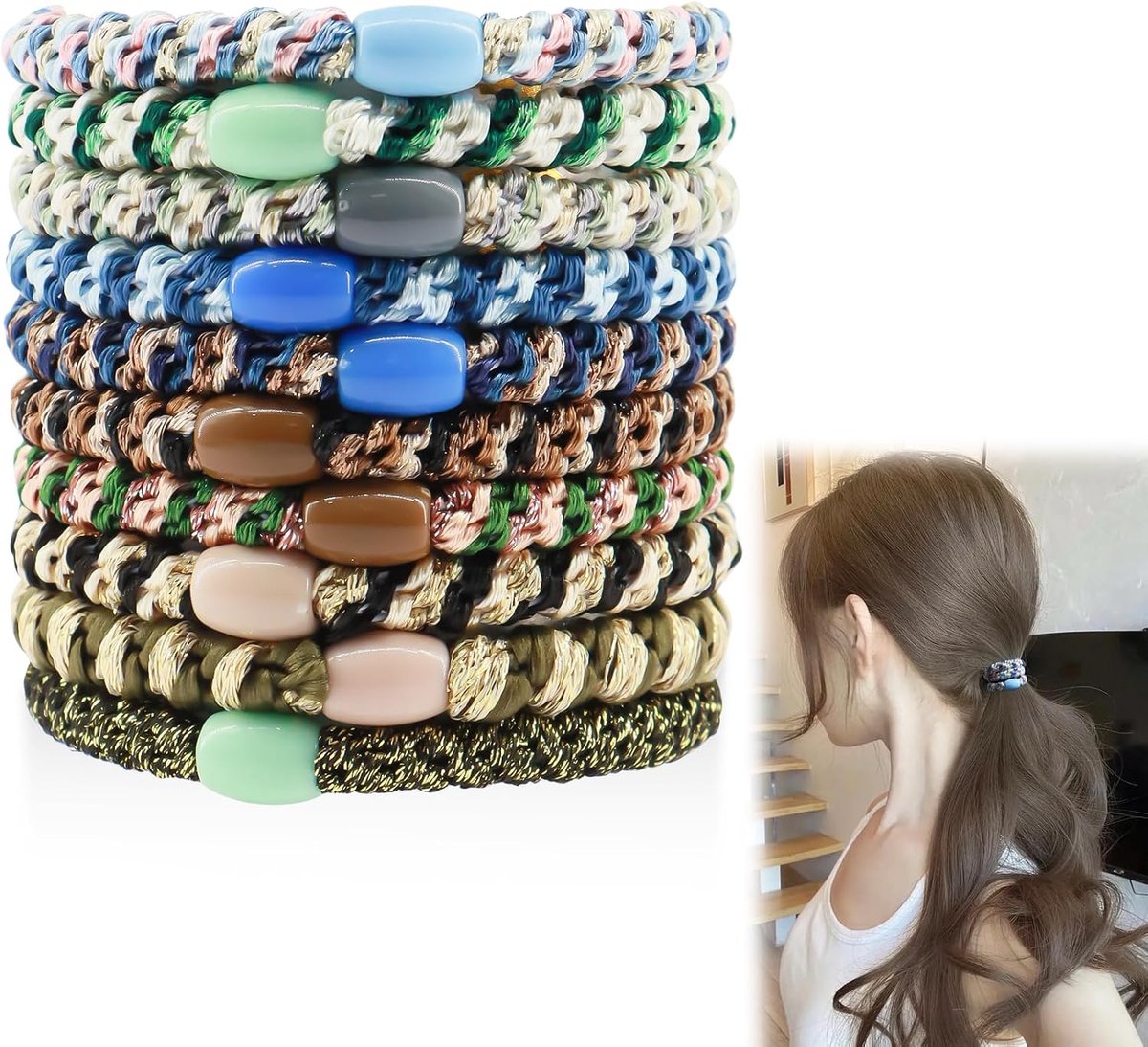 Kknekki 10 Pieces Original Multi-Coloured Braided Hair Bobbles for Women, High-Quality Elastic Hair Bands Fashion Hair - ShopVlot