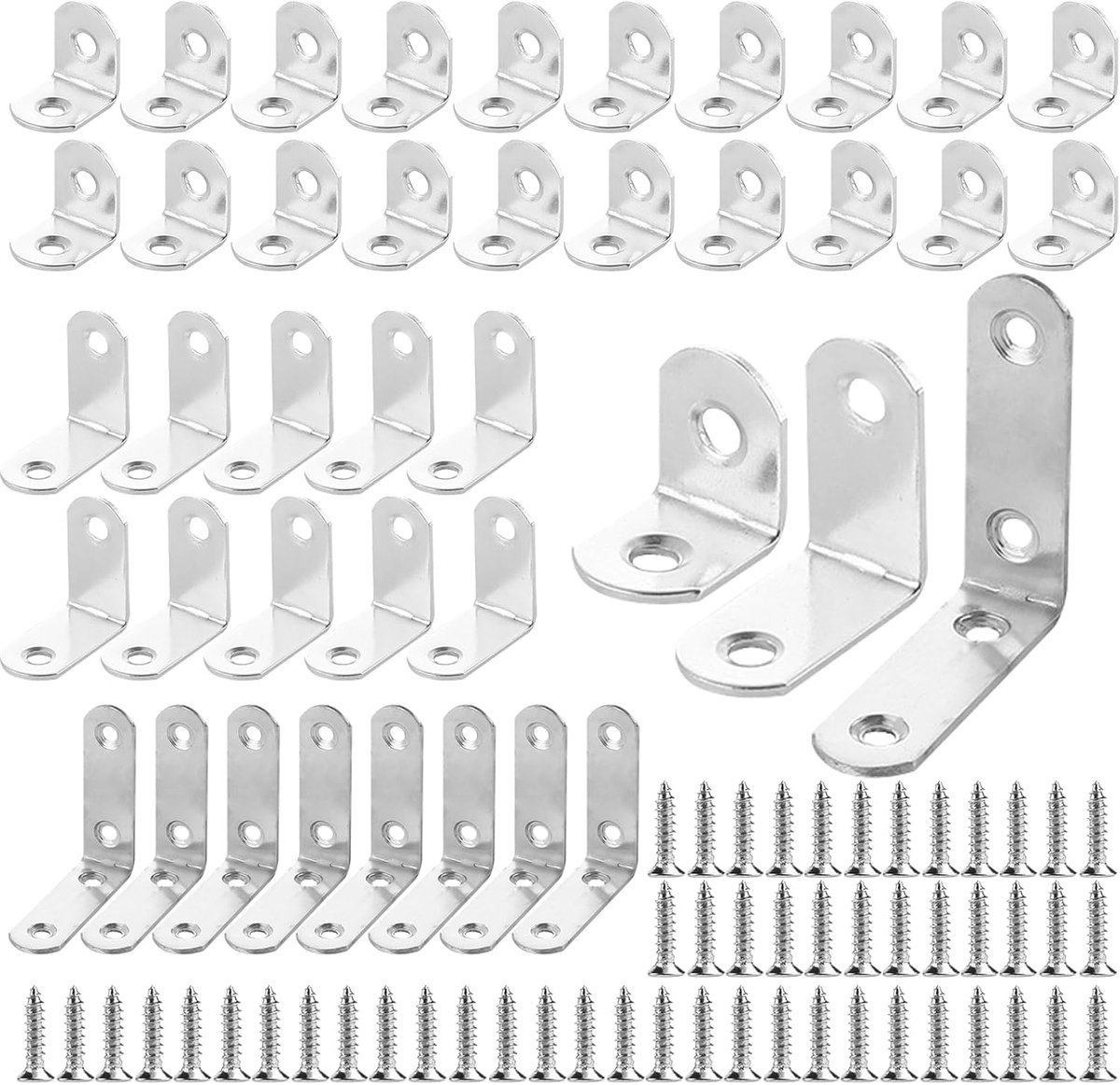 38-Piece Metal Corner, L, for Mounting Bracket Set, 3 Sizes Steel Corners with Screws for Attachment Angle - ShopVlot