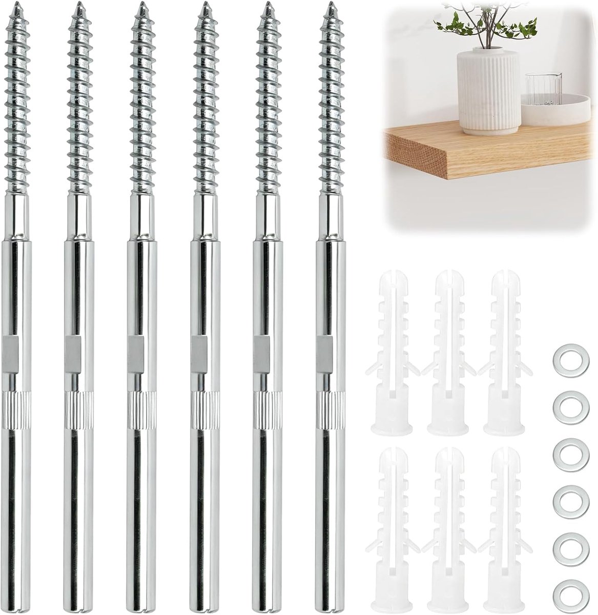 6 stuks onzichtbare plankhouder, 8 x 100 mm, wandhouder, plankhouder, plankdrager voor woonkamer, keuken, met - ShopVlot