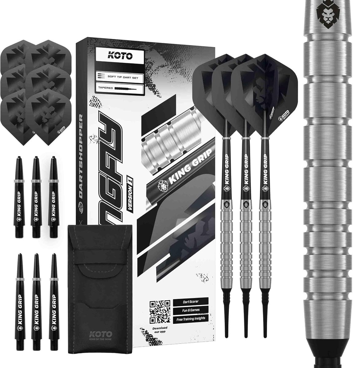 KOTO - Kingfly V1 Soft Tip Darts 18g, Dart Arrows, Silver, Length: 45 mm, Thickness: 6.35 mm, Darts Set Incl. 3 - ShopVlot