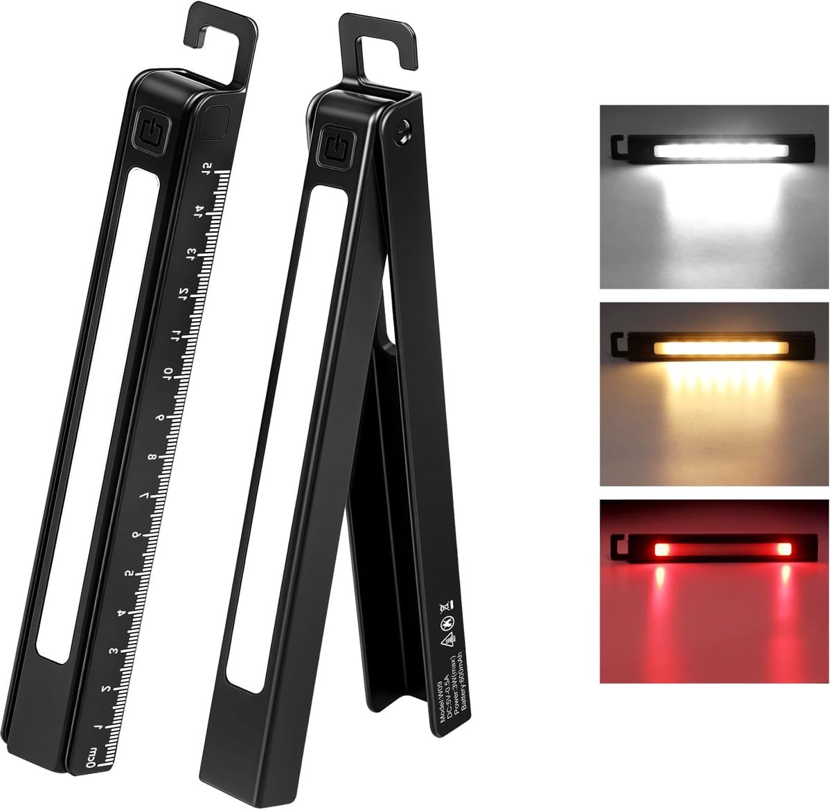KZQ Oplaadbare LED-pen werklamp met 180° draaibaar opvouwbaar ontwerp - Magnetische rug en haak - 3 lichtmodi voor autoreparatie en werk - USB-C - Zwart