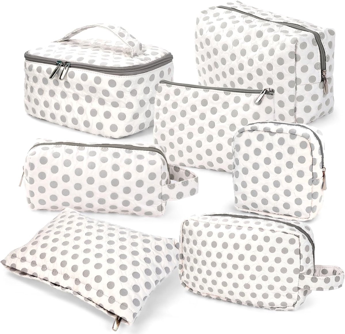7-delige toilettas voor dames, make-up, organizer, cosmeticatas, reistas, toilettas met handgrepen, katoen - ShopVlot