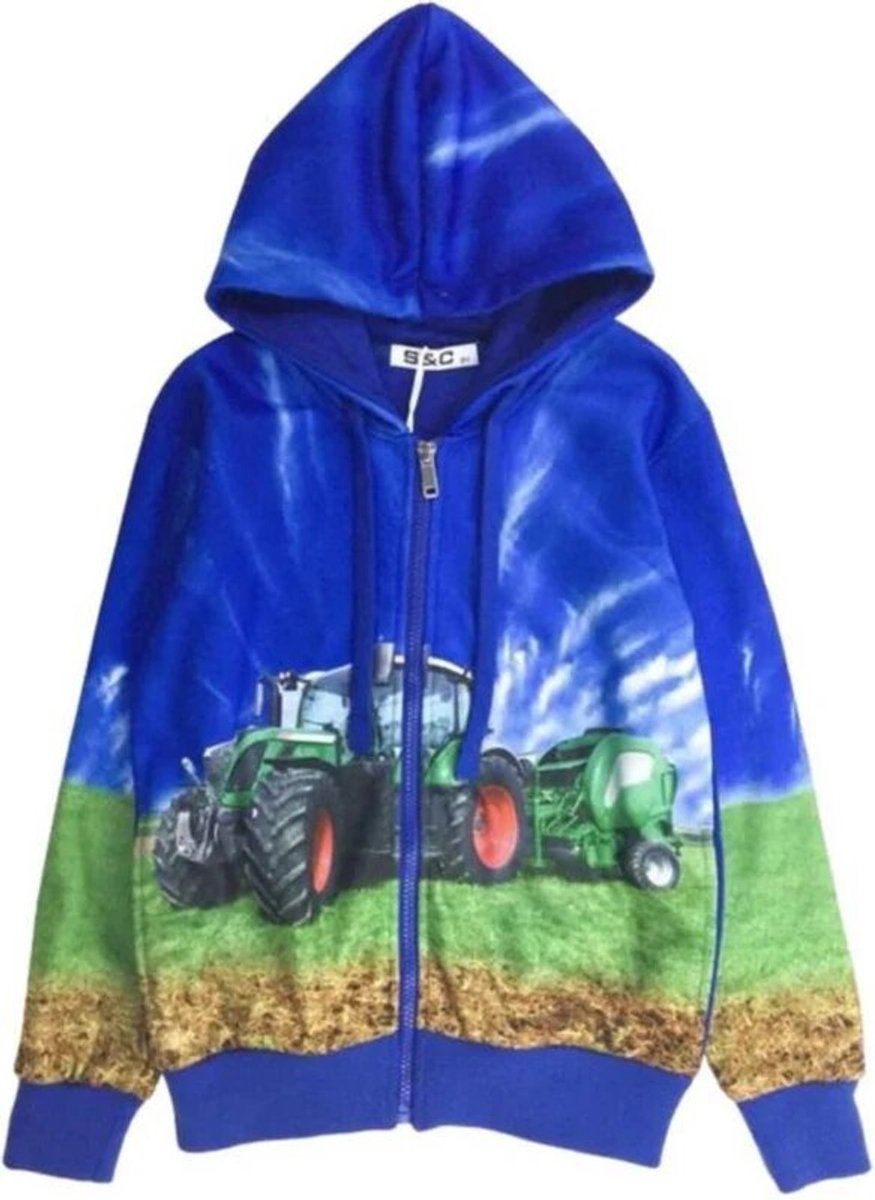 Jongensvest met tractor H77 - Blauw - 86/92