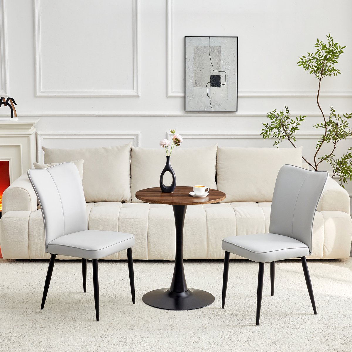 COVREO Tafel en stoelen set 60 cm, walnoot, MDF, 2 stoelen, modern