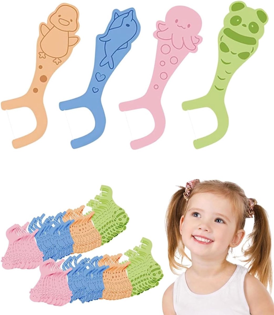 Tandenstoker voor kinderen 80 stuks - dierenvorm - ergonomisch met handvat - stimuleert mondhygiëne - ShopVlot
