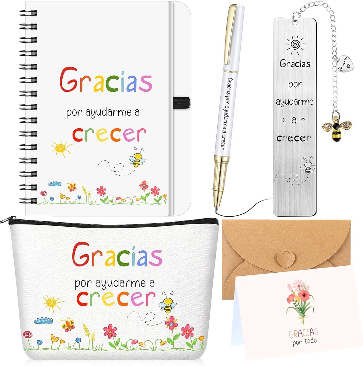 Sinmoe Thank You Gifts for Teachers Included A6 Notebook Cosmetic Bag Bookmark with Bee Pendant Gel Pen with Gratitude - ShopVlot