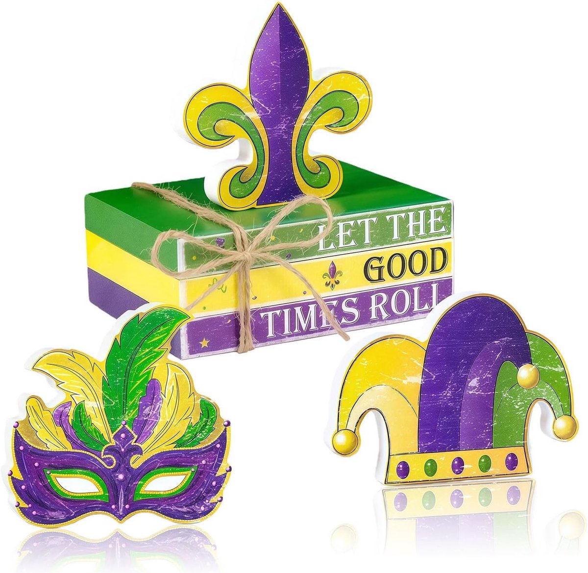 Set van 6 houten maskers als tafeldecoratie - Carnavalstijl centerpiece voor tray, schouw of feesttafel met kleurrijke ontwerpen en unieke details