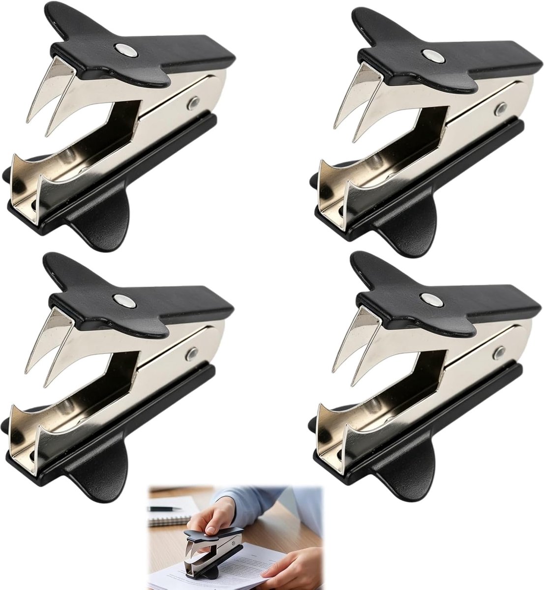Set van 4 nietjesverwijderaars voor kantoor, school en huishouden, ergonomische nietverwijderaar met brede - ShopVlot