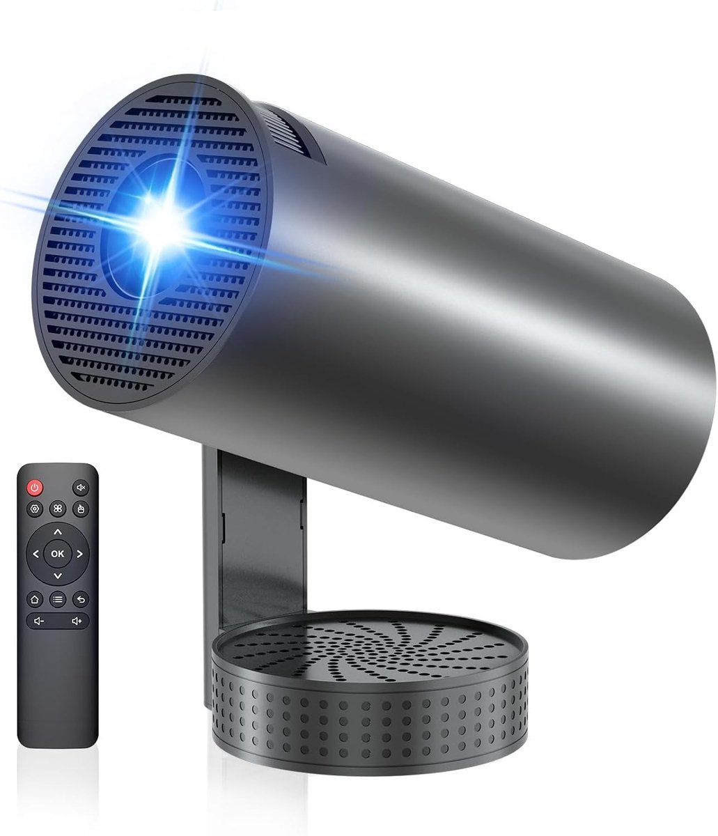Mini 4K Projector met WiFi 6 en Bluetooth 5.4, Draaibaar en Trapeziumcorrectie voor Thuis en Buitengebruik