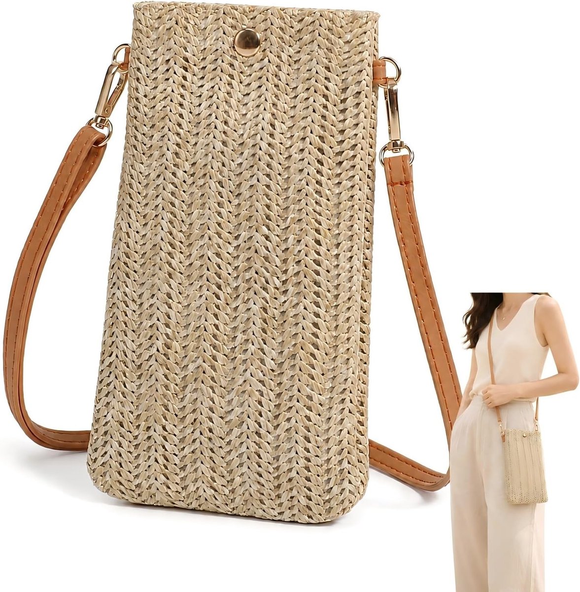 Mobiele telefoonhoes om te hangen voor dames, strotas voor vrouwen, crossbody strandtas met gesp, 12 x 19 cm, modieuze - ShopVlot