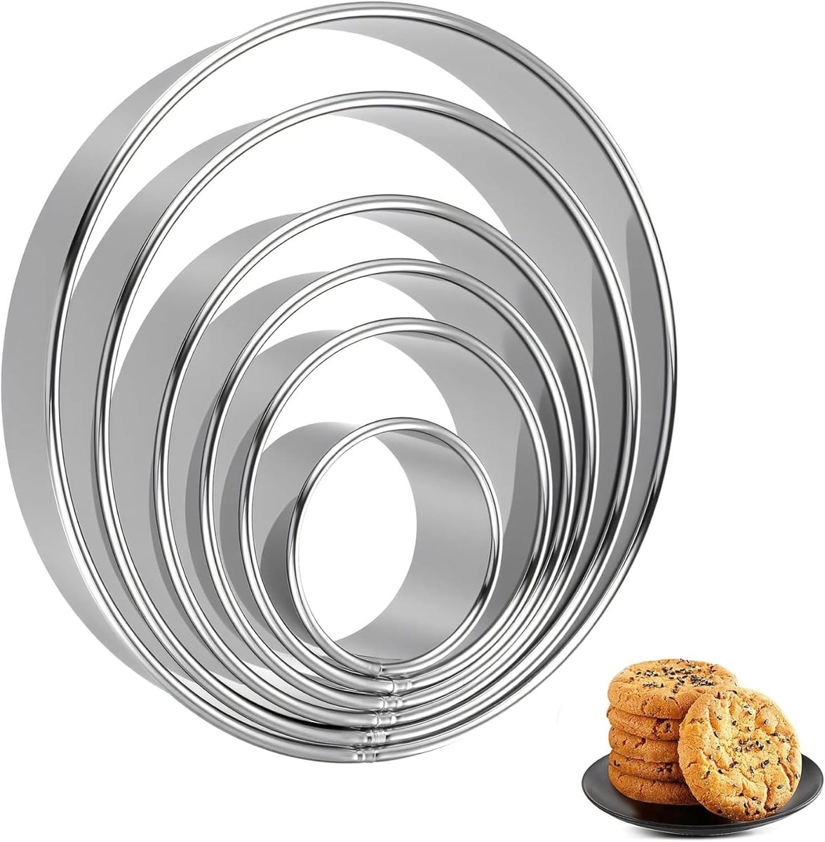 6 Pcs Cutters Round, Stainless Steel, Round Cookie Cutter Set, Large Cookie Cutters Round, Donut Cookie Cutter, Rings - ShopVlot