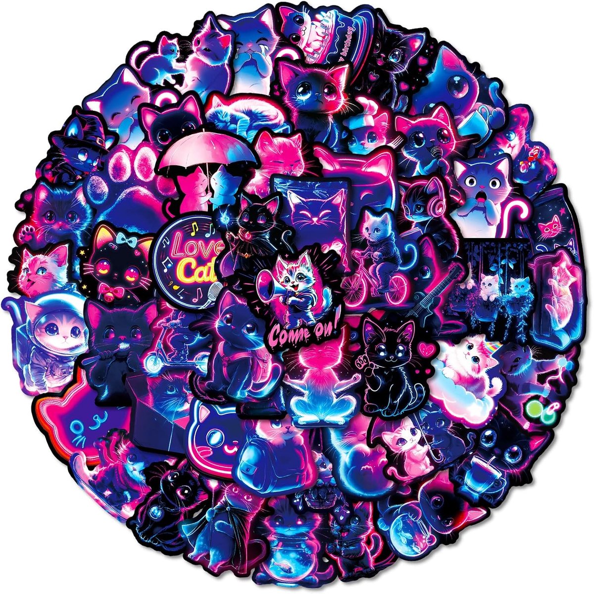 100 neon cat plaque pictures, children's sets, cute cat decorations, music cats, cartoon drawings, suitable for - ShopVlot