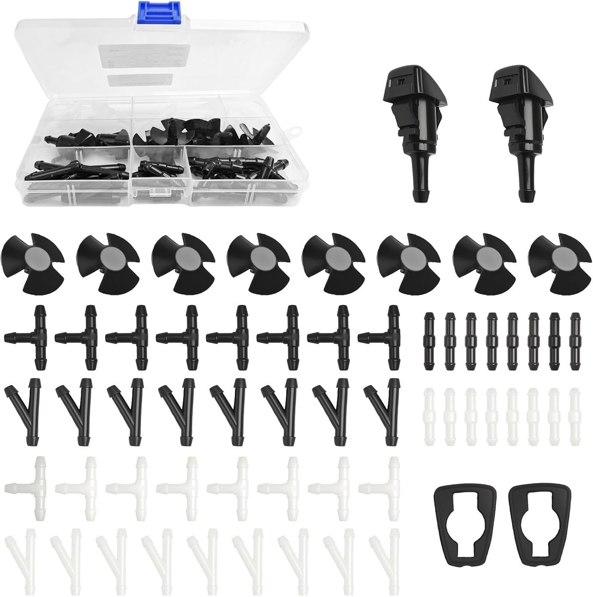 48pcs I/T/Y 3 Type Windshield Wipers Hose Connector with 8pcs Hood Insulated Fixing Clips and 2pcs Windshield Washers - ShopVlot