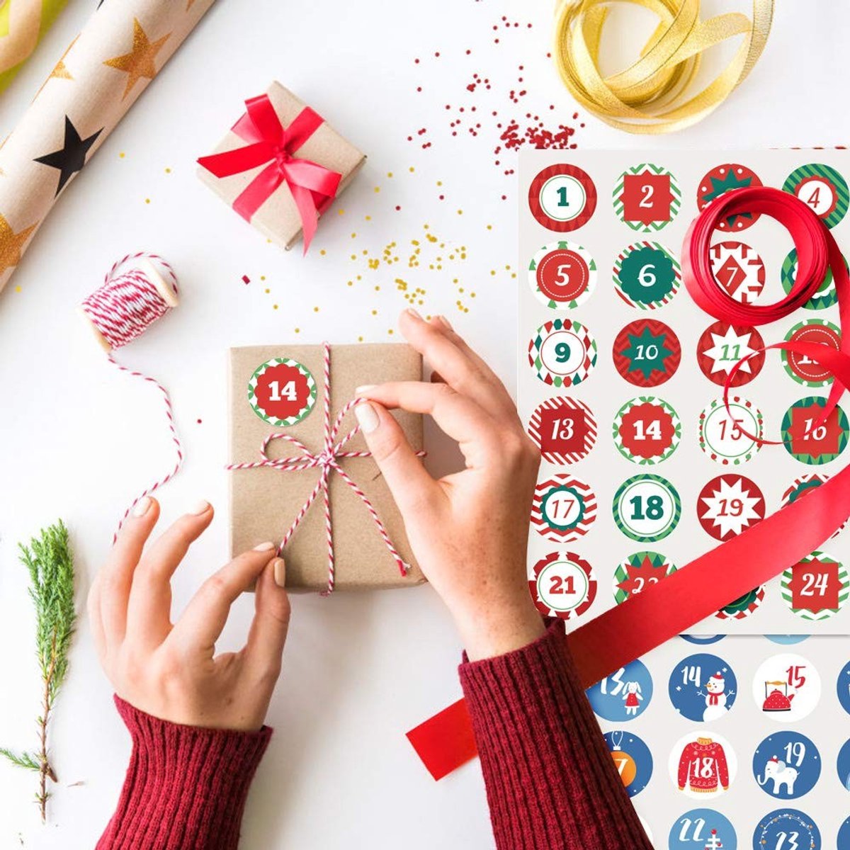 Solidchoice - 4x24 Adventskalender Stickers voor Kerstdecoraties