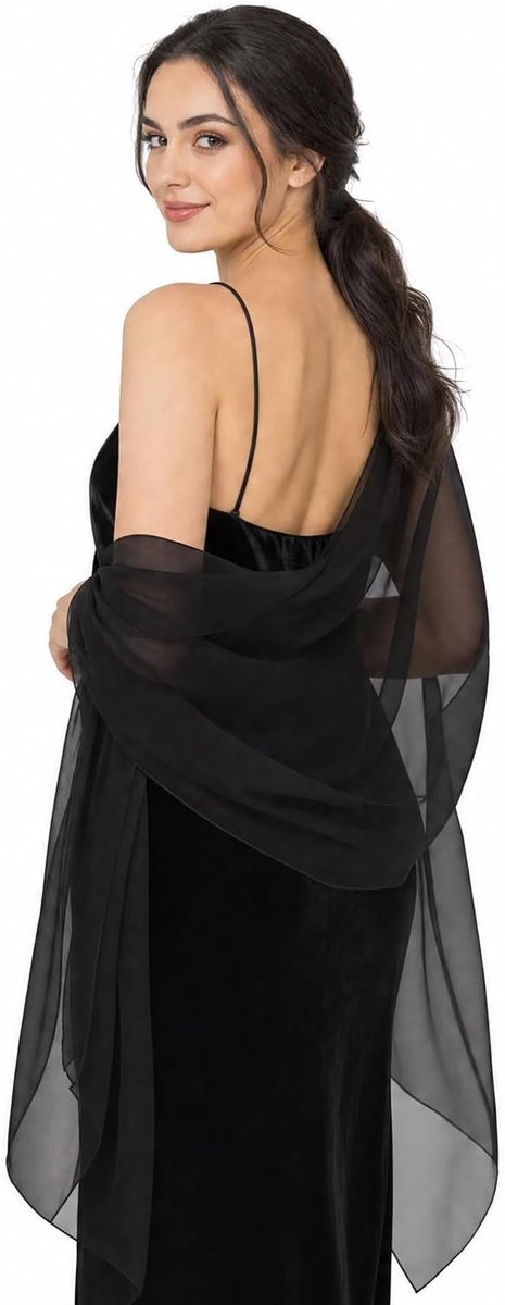 Zwarte chiffon sjaal - dames omslagdoek - elegant design - perfect voor bruiloften - ShopVlot
