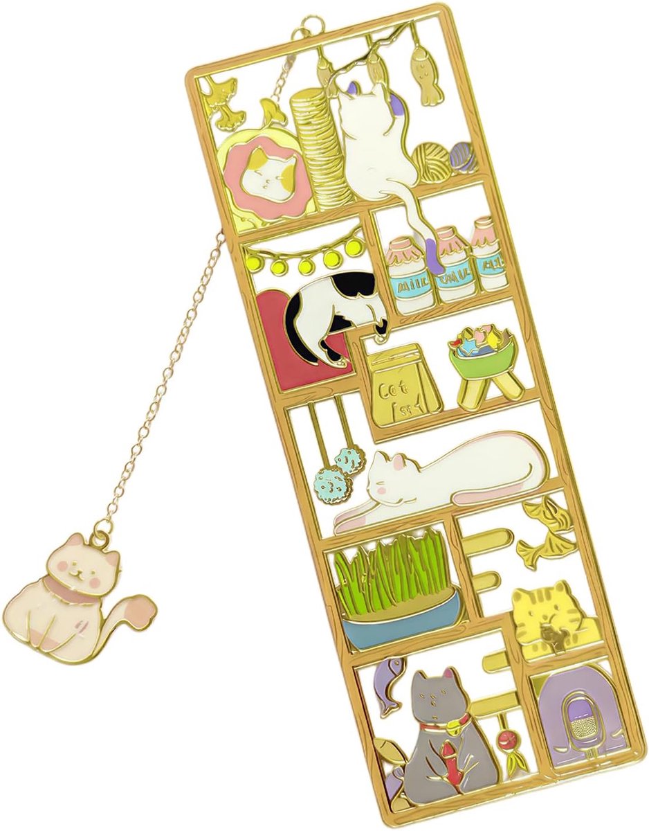Boekenlegger met katten - Metalen 150 mm x 50 mm - Schattig ontwerp - Perfect cadeau voor boekenliefhebbers - ShopVlot