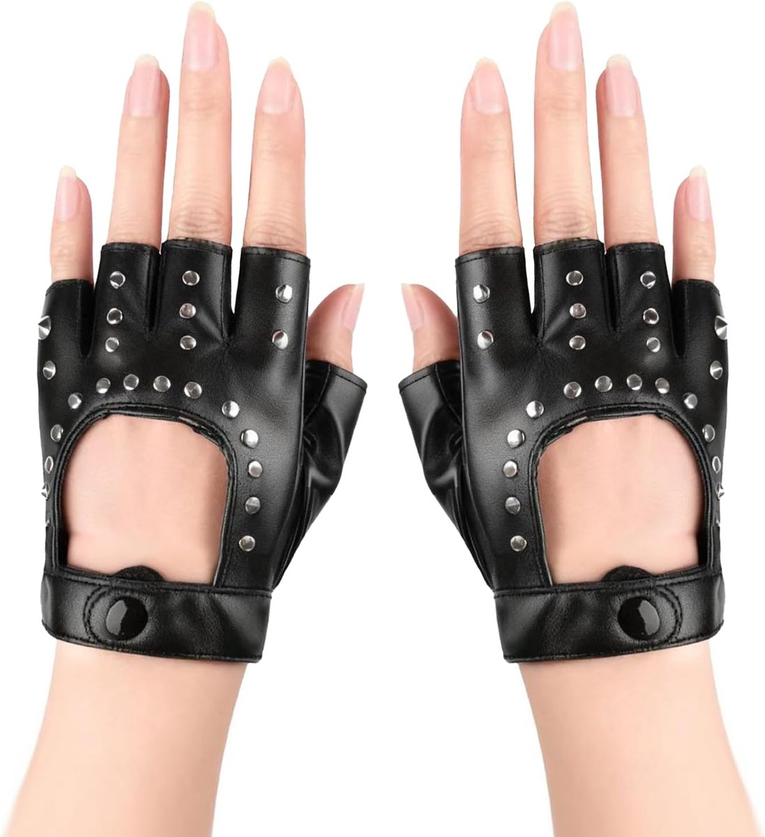 Vingerloze handschoenen - Gothic leer - Geperforeerd ontwerp - Perfect voor cosplay - ShopVlot