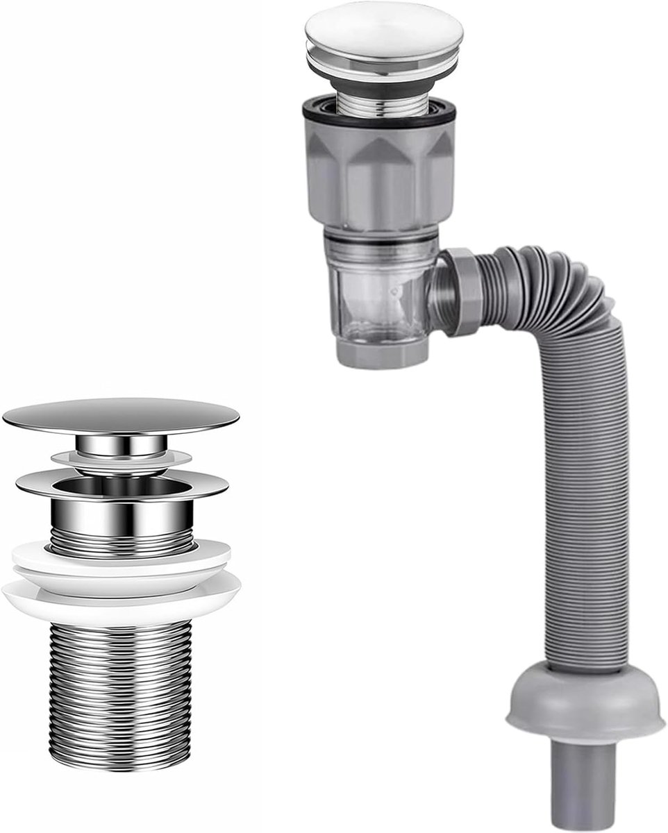 Afvoerset voor wastafel - Pop-up ontstoppingsstop - Flexibele afvoerslang (300-1000mm) - ShopVlot