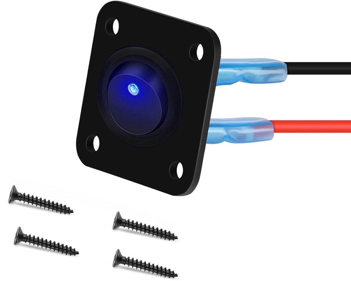 Rocker switch 12V 20A - Aluminium switchplaat - Blauw LED - Ideaal voor auto en boot - ShopVlot
