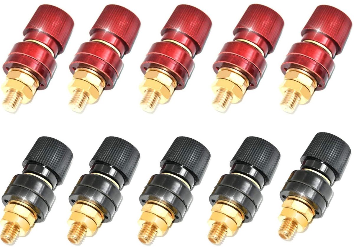 Binding post socket 1/4" - 10 stuks - messing - hoge stroom voor veilig gebruik - ShopVlot