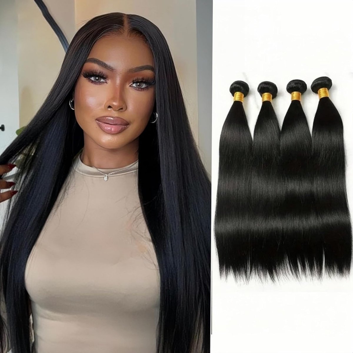 Haarextensions 4 Bundels 20-26 Inch - 100% Menselijk Haar - Natuurlijk Zwart - Perfect voor Volumineuze Haarstijl - ShopVlot