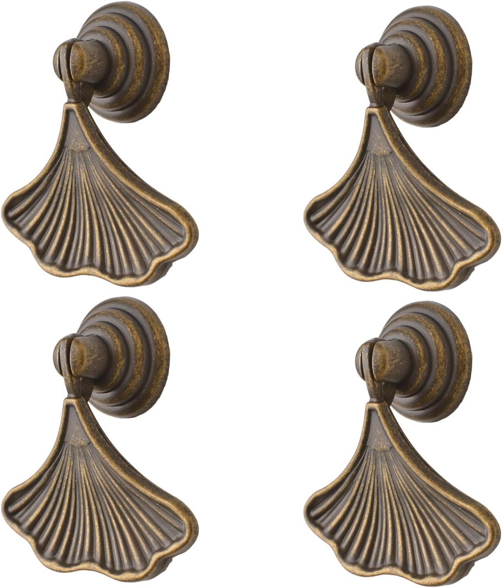 Hangkruis ginkgo bladvorm handgrepen - 4 stuks - geelbrons - unieke uitstraling voor kasten - ShopVlot