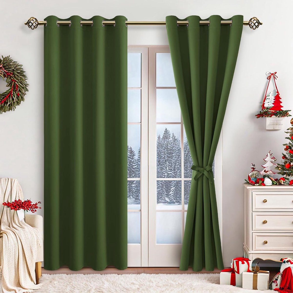Zwarteout gordijnen 215 x 140 cm - olijfgroen - met oogjes - verduisterend voor slaapkamer - ShopVlot