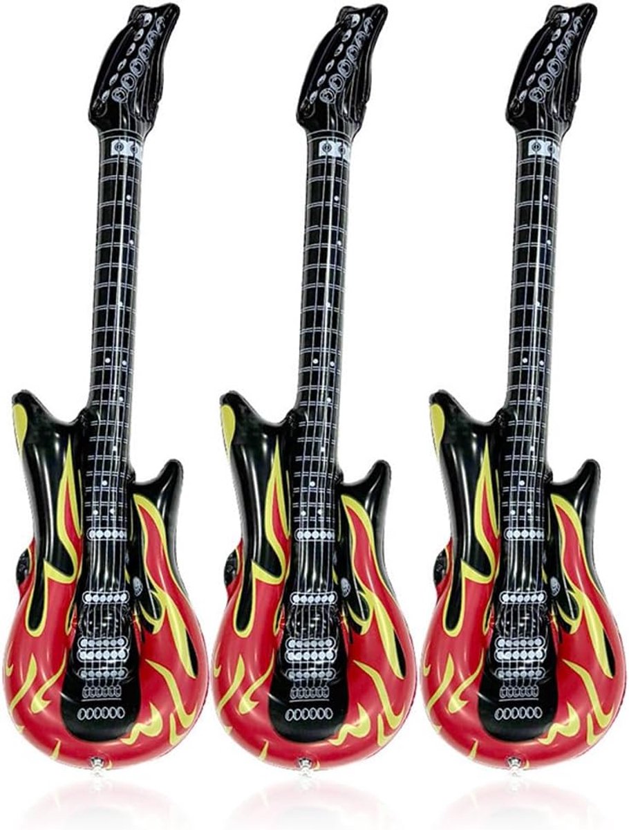 Opblaasbare gitaar 90 cm - vlam patroon - 3 stuks - perfect voor themafeesten - ShopVlot