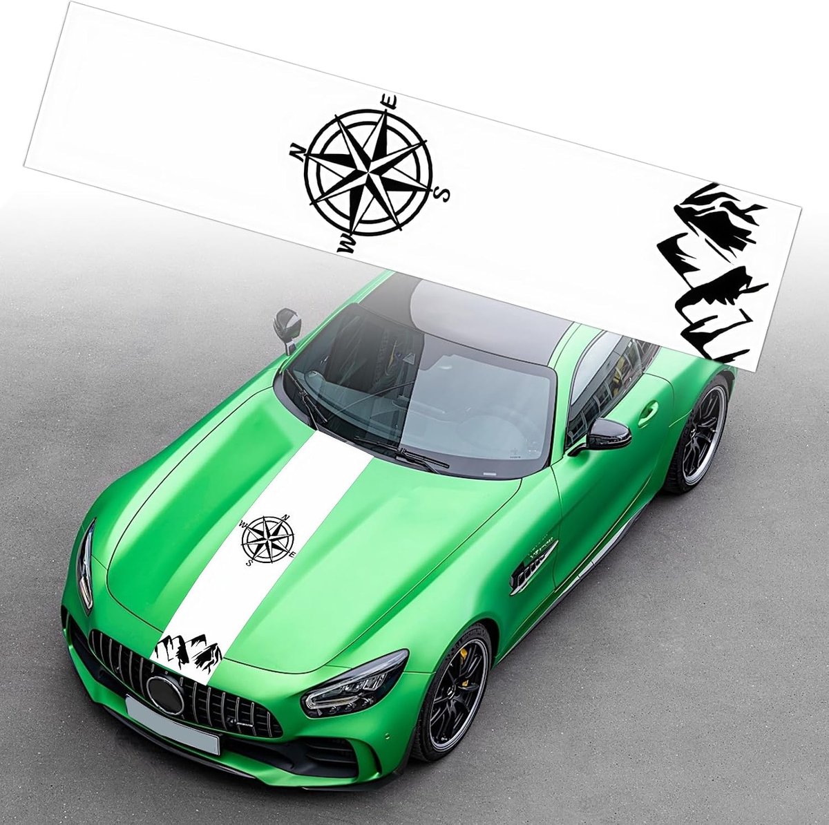 Autokap Stripesticker - Kompas Patroon - Vinyl Stickers - Sportieve uitstraling voor je auto - ShopVlot