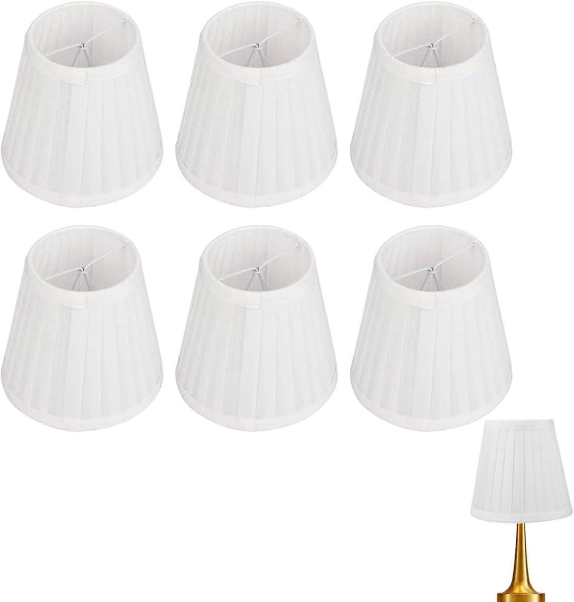 Lampshades 6st Wit Geplooid - Stof - Stofbescherming - Voor E14 lampen - ShopVlot
