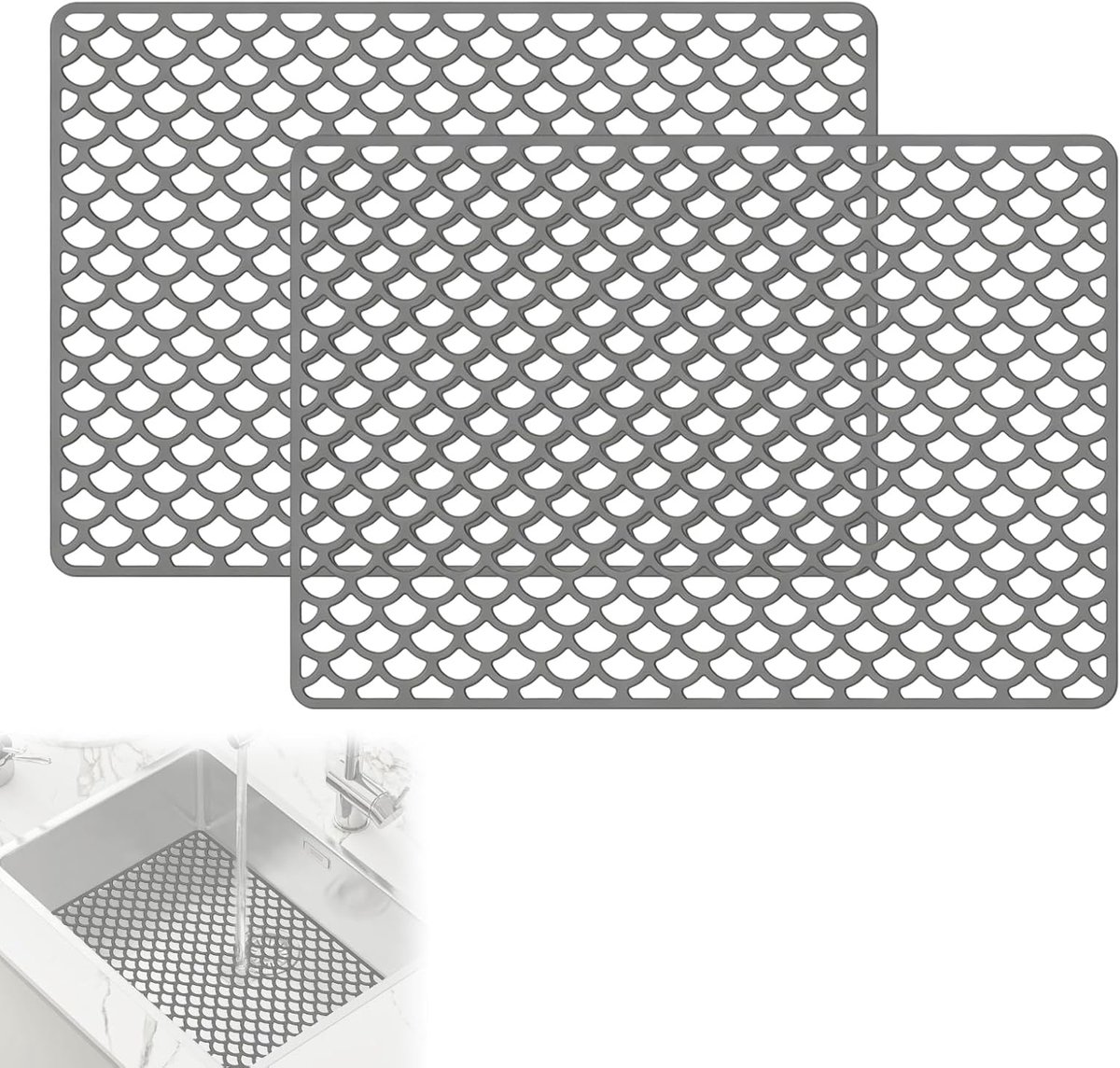 Set van 2 spoelbakmatten 46 × 31 cm - siliconen - antislip - bescherming tegen krassen - ShopVlot