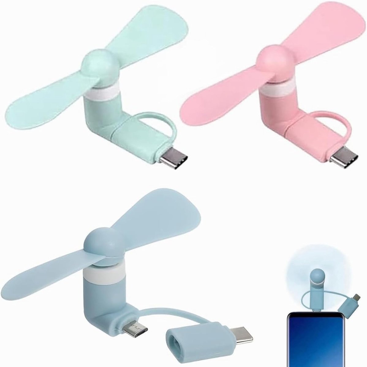 Mini USB-ventilator voor Mobiele Telefoon - Draagbaar en Veilig - 3 Stuks - ShopVlot