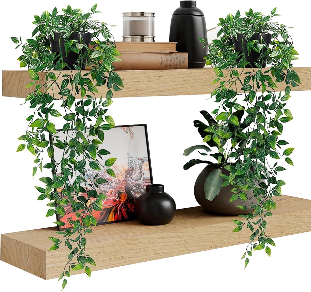 Kunstmatige hangmandala 65 cm - Inclusief pot 9 x 8 cm - Perfecte decoratie voor binnen - Creëer een groene sfeer - ShopVlot