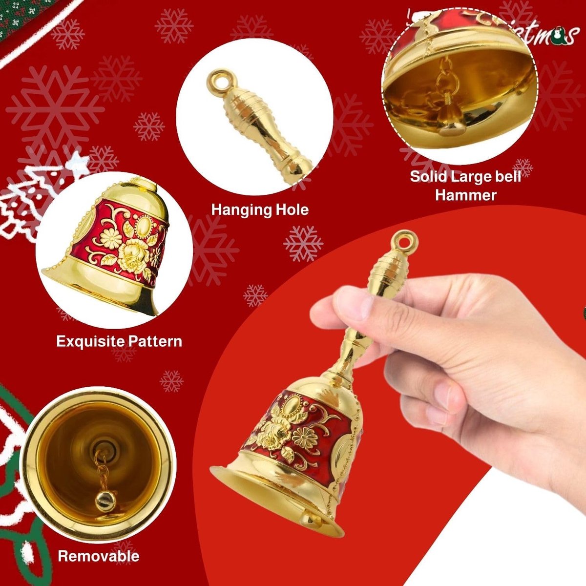 Handbel kerstbel klassiek - roodgoud - ergonomisch ontwerp - perfect voor restaurant en school - ShopVlot