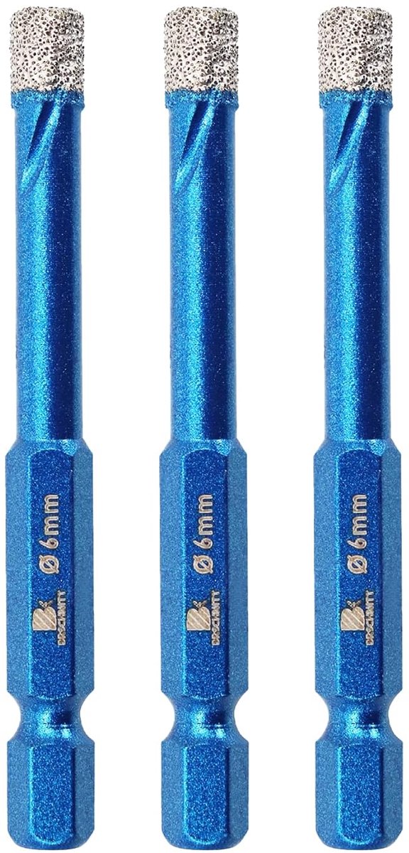 Diamant Boor Bit 6mm - 3 Stuks - Hexaansluiting - Geschikt voor Porselein en Marmer - ShopVlot