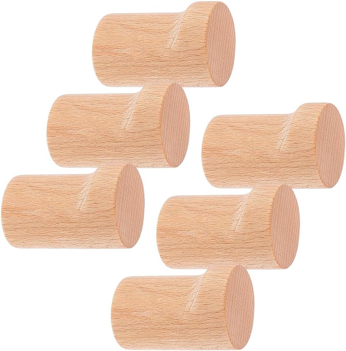 Houten muurhaken set van 6 - natuurhout - rustieke stijl - ideaal voor jassen en tassen - ShopVlot