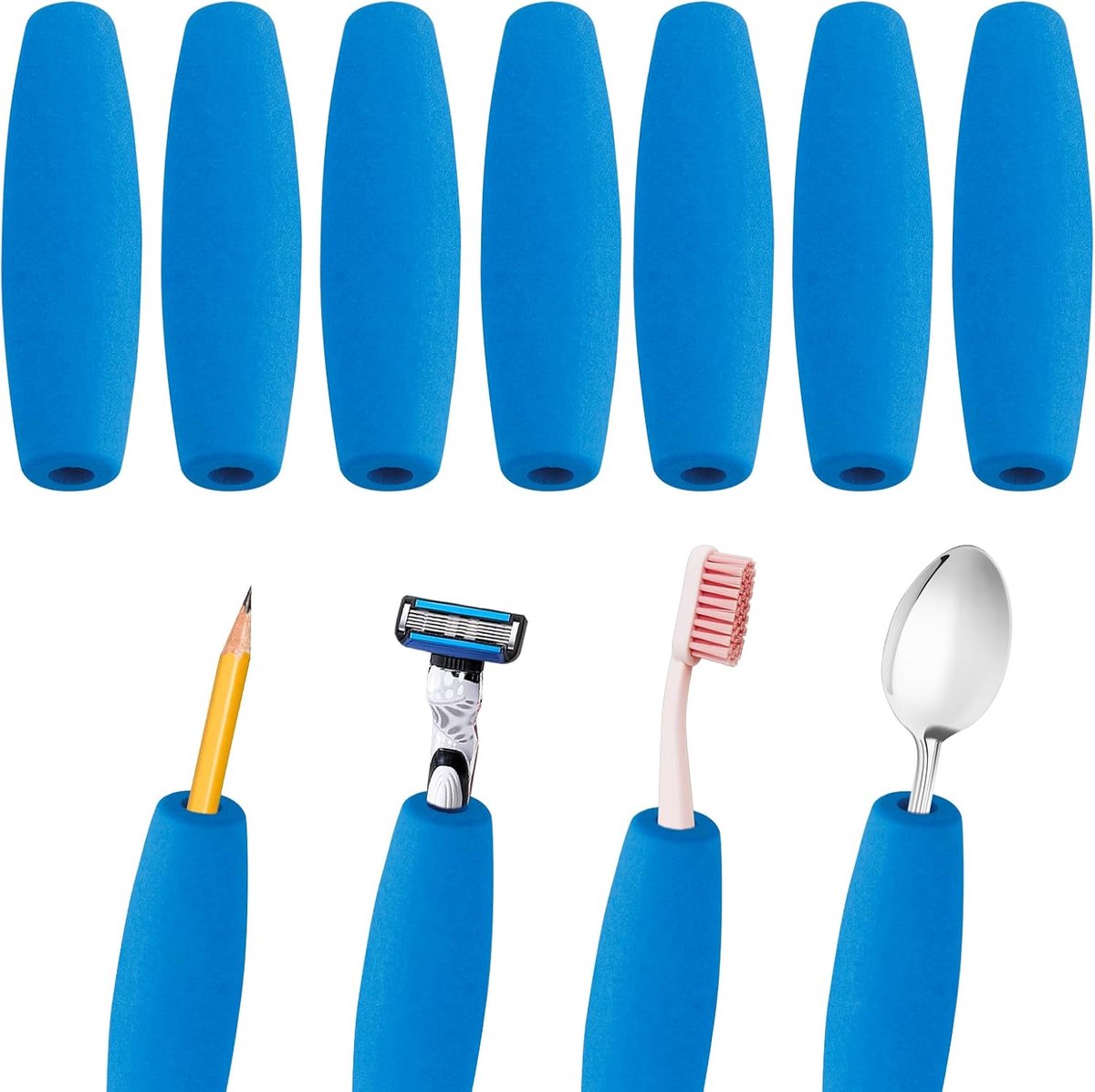 Foam grip slangen - set van 7 - blauwe foam - grip hulp voor ouderen - gebruiksvriendelijk bij artritis - ShopVlot