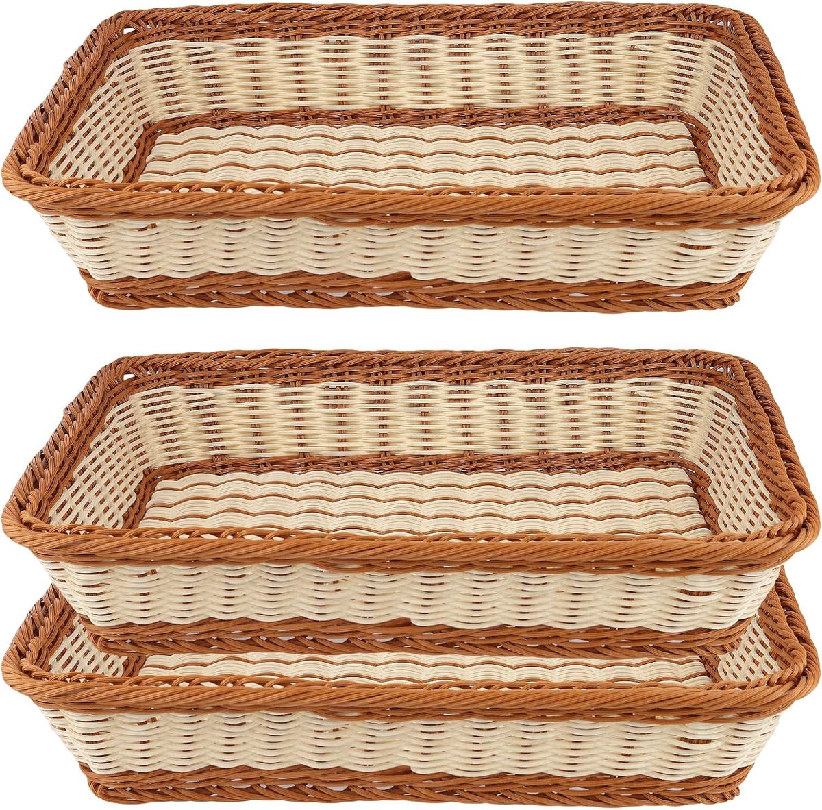 Broodmand 40 x 30 x 8 cm - Rectangulaire kunststof mand - Geweven rattan - Ideaal voor brood en fruit - ShopVlot