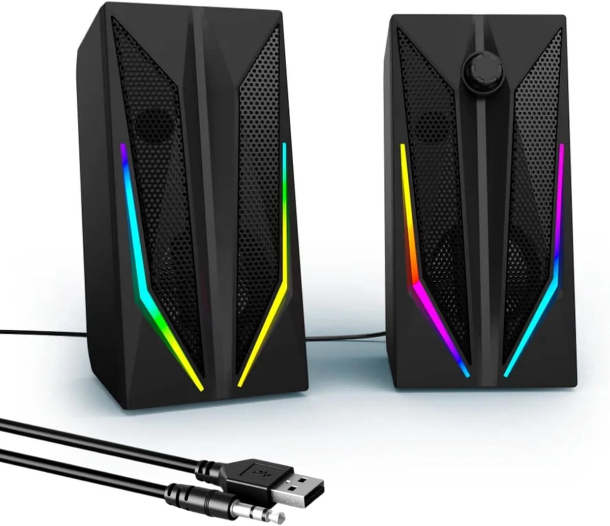 PC luidsprekers 2.0 - USB gaming luidsprekers - 7 kleurige RGB verlichting - krachtige audio voor gaming - ShopVlot
