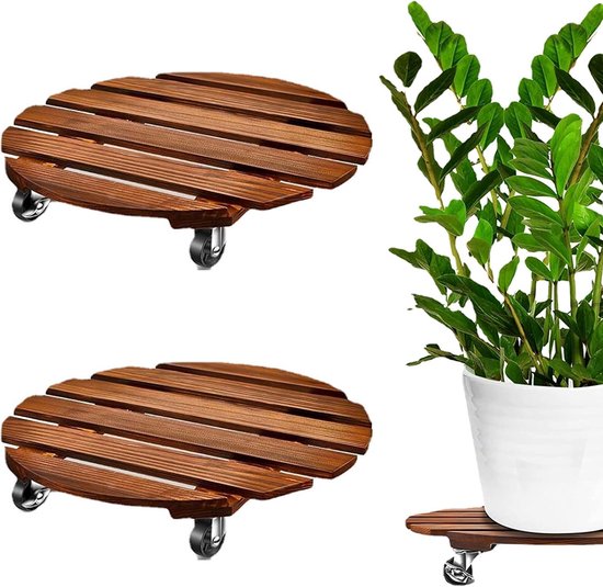 Plantrollers 30cm - Houten rond - Met 4 wielen - Gemakkelijk verplaatsbaar - ShopVlot